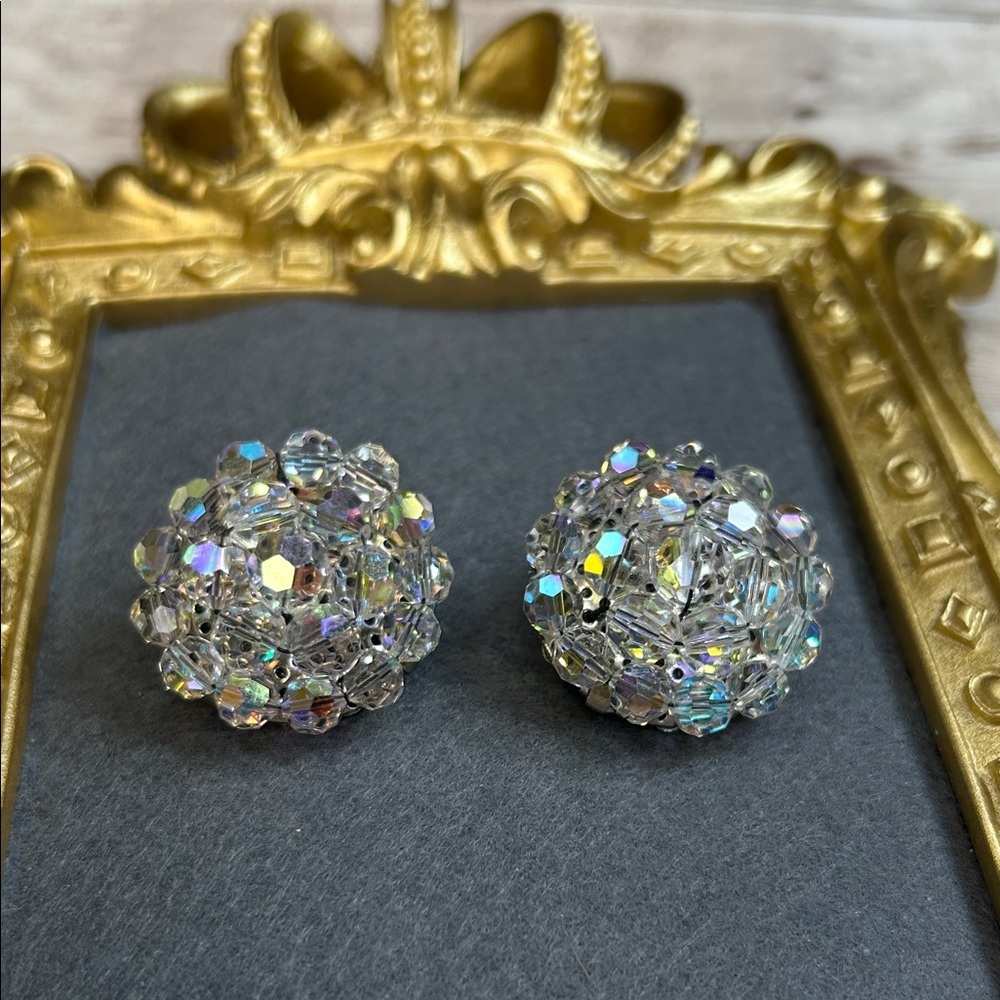 Vintage Crystal Cluster Clip On Earrings